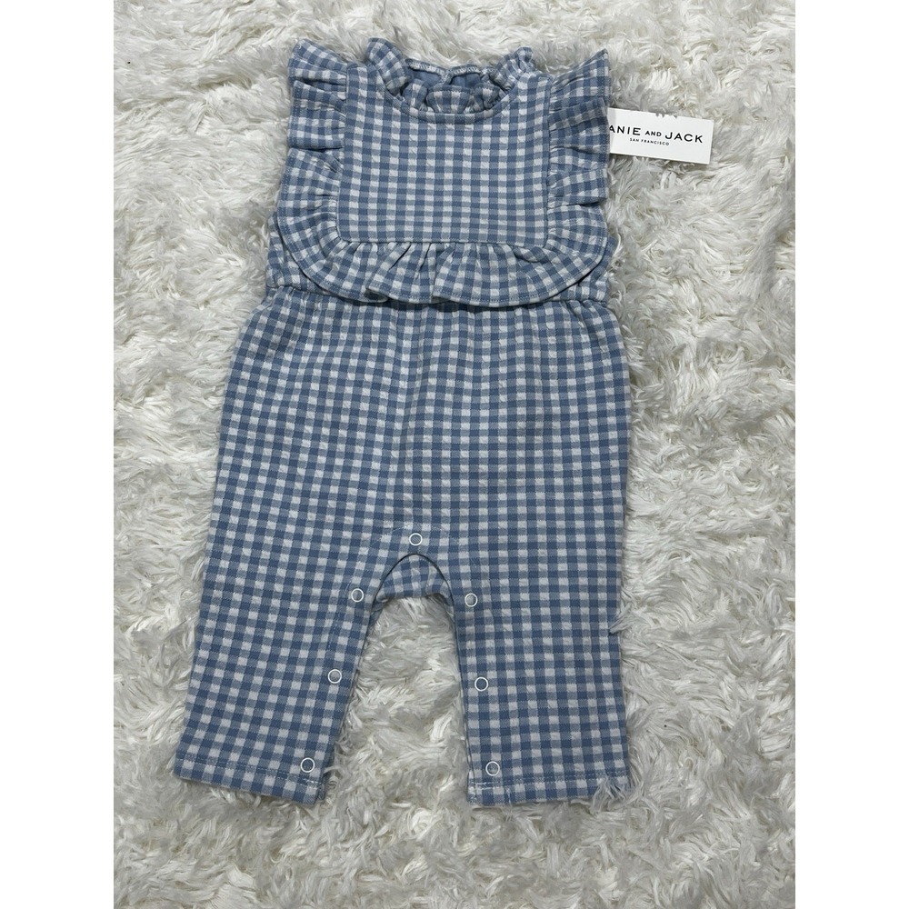 NWT Janie and Jack Baby Girl Blue Gingham Ruffle Romper 0-3M One Piece Classic